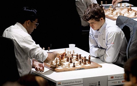 Viswanathan Anand will play Magnus Carlsen for the first time in India after his World Championship win in Chennai. (File Photo | PTI)