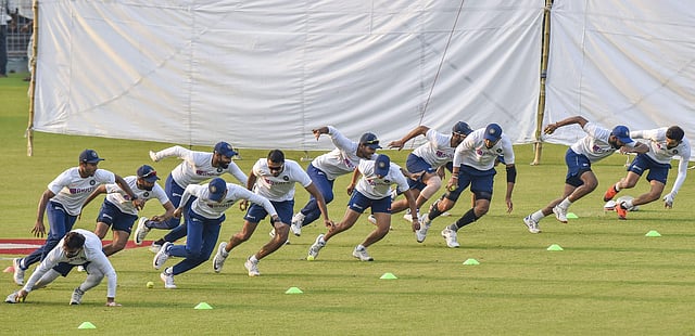 A sellout crowd for the first four days has been managed, something that has been the primary goal of playing the traditional format under lights. Amid all the hype, there is also the small matter of India bracing up for a 12th successive home series victory. (Photo | PTI)