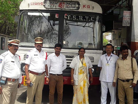 Rachakonda CP Mahesh Bhagwat with TSRTC staff when the additional bus service was started from ECIL to Hajipur| Express
