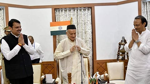 Fadnavis and Ajit Pawar went to Raj Bhavan where Governor BS Koshyari administered them the oath of office and secrecy. (Image | Twitter)