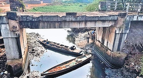 The boats used in the search for Deepthi’s body in the canal in Kakinada on Sunday. (Photo | EPS)