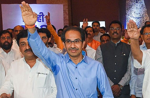 Shiv Sena chief Uddhav Thackeray at MLAs parade in Mumbai. (Photo | PTI)