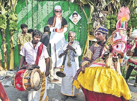 Artistes performing ahead of AIADMK’s general  council meeting in Chennai on Sunday  | P Jawahar