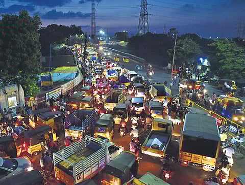 Commuters say that apart from private vehicles, share autorickshaws add to the existing traffic. (Photo | EPS)