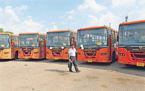 CM Arvind Kejriwal flagged off 100 standard floor buses on November 7. (Photo | Arun Kumar)