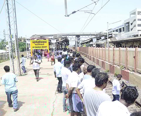 On July 23 and 24 last year, in two different incidents, seven passengers travelling in foot board died at the St Thomas Mount Railway Station. (File Photo | Ashwin Prasath, EPS)