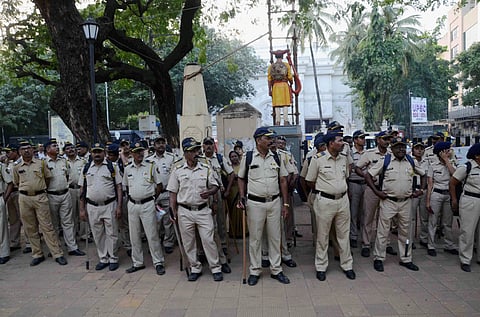 Mumbai Police personnel deployed at the Shivaji Park as preparations are in full swing for the swearing-in ceremony of Shiv Sena chief Uddhav Thackeray as Maharashtra chief minister in Mumbai Wednesday Nov. 27 2019. (Photo | PTI)