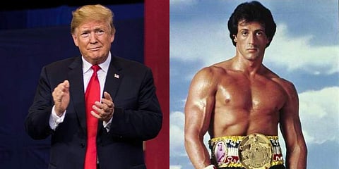 US President Donald Trump (L) and a still from Sylvester Stallone starrer Rocky 'Rocky' series. (Photo | Facebook)