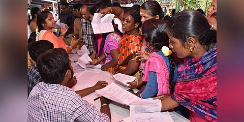 Candidates jostling each other in their rush to finish documentation at the Corporation office in Coimbatore on Wednesday. (Photo | U Rakesh Kumar, EPS)