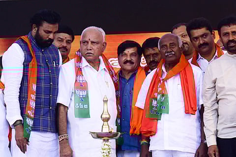 CM B S Yediyurappa campaigns for BJP’s Hunsur candidate A H Vishwanath