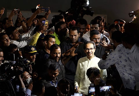 Maharashtra Chief Minister-designate Uddhav Thackeray leaves after attending a meeting of Maharashtra Vikas Aghadi leaders at YB Chavan Centre in Mumbai Wednesday Nov. 27 2019. (Photo | PTI)