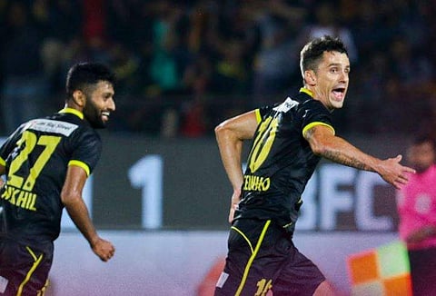 Hyderabad FC came back from a goal down to register their first ISL win against Kerala Blasters. (Photo | ISL Twitter)