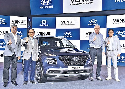 (L-R) Vikas Jain, S S Kim, Albert Biermann, S Y Lee at the launch of Venue