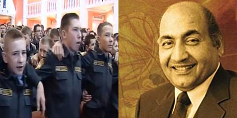 Legendary singer Mohammad Rafi (R) and Russian military cadets