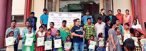 The children with their guardians in front of the DHH in Nuapada | Express