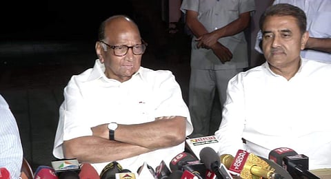 NCP chief Sharad Pawar at his press conference in New Delhi today. (Photo | ANI)