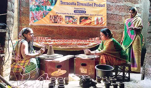 Women make clay products at their unit in Talabasta village. (Photo|EPS)