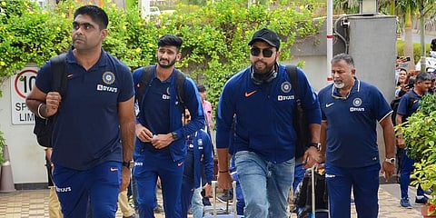 Indian men's cricket T20 team arrive at a hotel ahead of their second match with Bangladesh in Rajkot. (Photo | PTI)