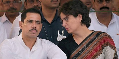 Congress general secretary Priyanka Gandhi with her husband Robert Vadra (Photo | PTI)
