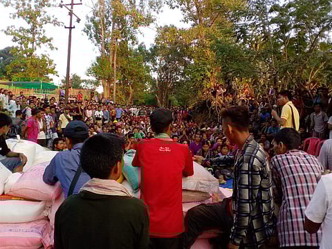 Bru refugees hold a protest in Tripura (Photo | Express)