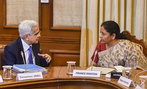 Finance Minister Nirmala Sitharaman and RBI Governor Shaktikanta Das during a meeting of the Financial Stability and Development Council FSDC in New Delhi Thursday. (Photo | PTI)