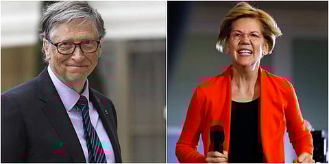 Bill Gates and Elizabeth Warren (Photos | AFP, AP)