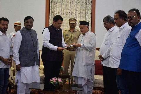 Maharashtra CM Devendra Fadnavis submitting his resignation to governor BS Koshyari (Photo| ANI)