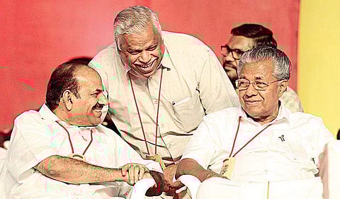 CPM state secretary Kodiyeri Balakrishnan, Chief Minister Pinarayi Vijayan and  M V Jayarajan  (File photo | EPS)