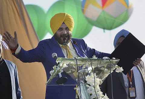 Former Punjab Minister Navjot Singh Sidhua addresses during the inauguration ceremony of Gurdwara Darbar Sahib in Kartarpur (Photo| AP)