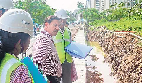 Cochin Smart City Mission Ltd CEO Alkesh Kumar Sharma visiting the Smart City Mission project site on Friday