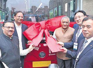 At the launch of PMI buses