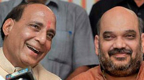 Defence Minister Rajnath Singh with Home Minister Amit Shah. (Photo| PTI)