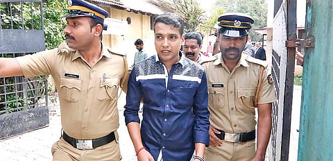 First accused Pulsar Suni returning to jail after he was produced before Additional Sessions Court as part of preliminary hearing in actor abduction and  rape case |  Arun Angela