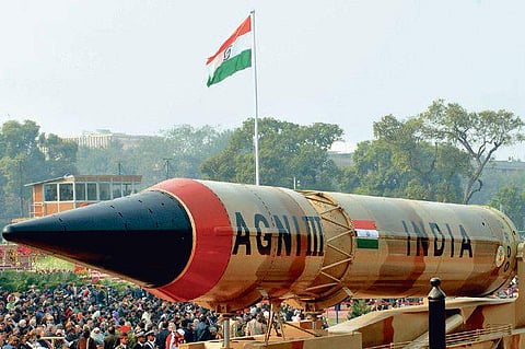 The Agni-III missile on Rajpath during Republic Day Parade in New Delhi. (Photo | EPS)