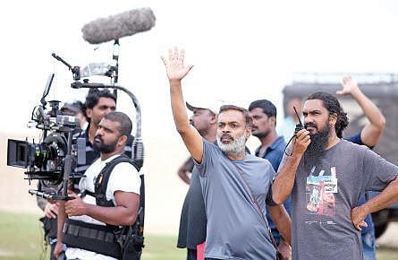 Sanal (first from right) on the set of Chola. (Photo |EPS)