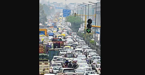 Vehicles entering the city from other states add to commuters’ problems. (Photo | PTI)