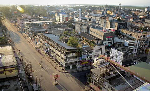 A bird's eye view of Dibrugarh city during curfew imposed by authorities following anti- Citizenship Amendment Bill protests in Dibrugarh Friday Dec. 13 2019. (Photo | PTI)