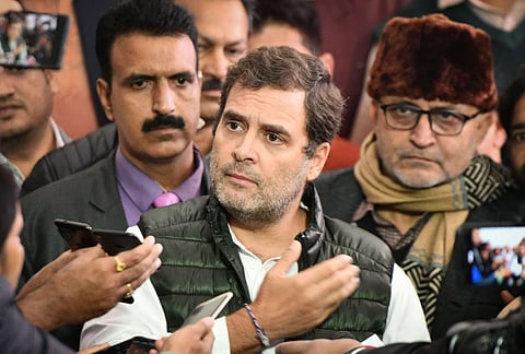 Rahul Gandhi addressing media after his 'Rape in india' reamark in the Parliament. (Photo | PTI)