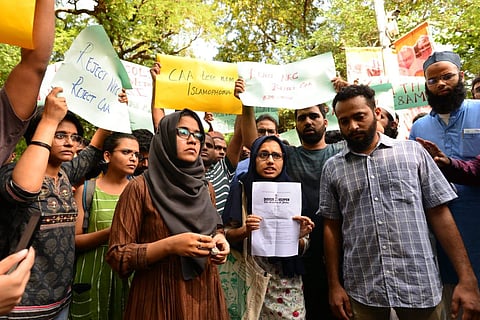 IIT-M students holding a protest against police brutality in Delhi. (Photo | Special Arrangement)
