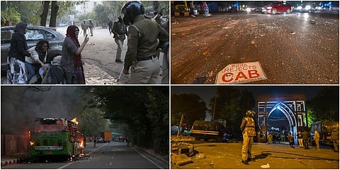 Protests against the Citizenship Act singed Delhi on Sunday with students of Jamia Millia Islamia University, who staged a sit-in, clashing with the police and getting caned and tear-gassed leaving 200 injured in New Friends Colony area. (Photos | PTI, EP