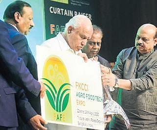 CM B S Yediyurappa launches the logo of FKCCI Agro Food Tech Expo on Monday | Pandarinath B