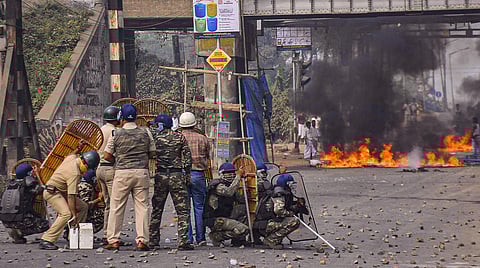 Police personnel attempt to disperse protestors during a demonstration against the passing of Citizenship Amendment Bill CAB at Santragachi in Howrah district of West Bengal Saturday Dec. 14 2019. (File | PTI)