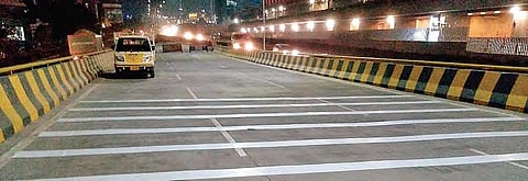 The rumble strips that are being laid on the Biodiversity flyover in Hyderabad