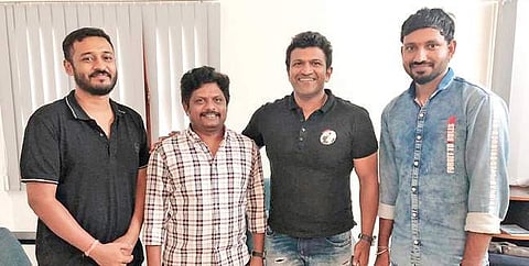 Charan Raj along with the actor, Kishore Pathikonda, and Chethan Kumar