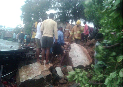 Rescue operations underway in Mettupalayam after three houses collapsed due to heavy rains. (Photo | EPS)