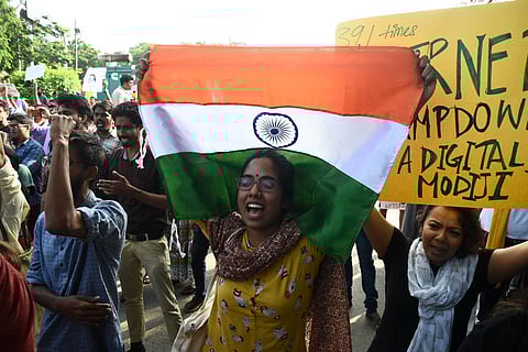 Members of Anti CAA movement and many public stage protest against CAA at Valluvarkottam in chennai on Thursday. (Photo | Ashwin Prasath/EPS)