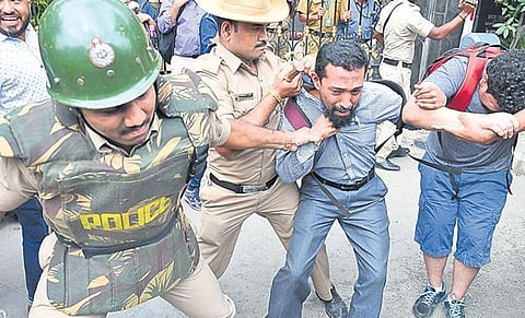 Protesters detained by police for defying prohibitory orders | Shriram B N
