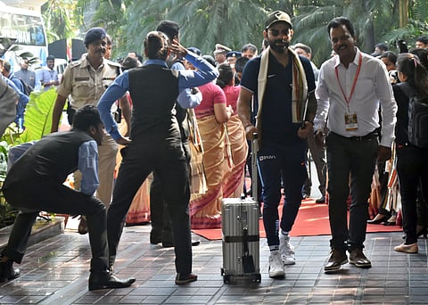 Indian captain Virat Kohli arrives at a hotel in Bhubaneswar on Thursday. (Photo | Biswanath Swain, EPS)