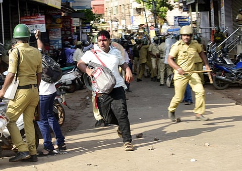 Mangaluru witnessed violence on Thursday after people took to streets protesting against CAA. (Photo | Rajesh Shetty, EPS)