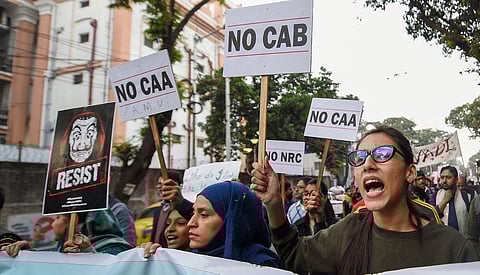 Students take part in a rally protest against Citizenship Act and NRC in Kolkata Friday Dec. 20 2019. (Photo | PTI)